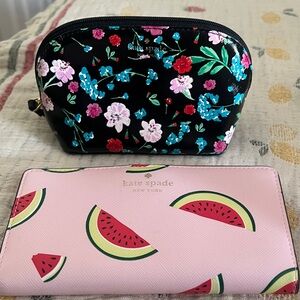 Kate Spade Black Floral Pouch and Pink Watermelon Wallet sold together